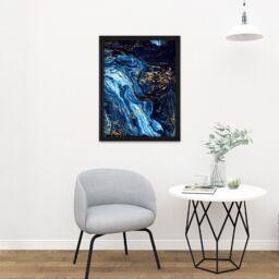 "Artery8 Wall Art Print Abstract Dark Blue Gold Pour Large Large Framed Wall Décor Art in White - Size: W18"" x H24""" - thumbnail 2