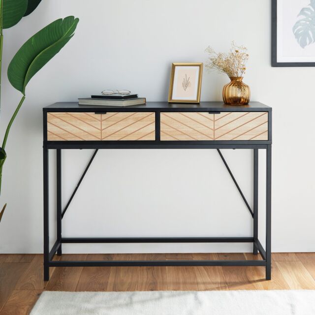 VonHaus Dalton 2 Drawer Chevron Design 2 Drawer Hallway Console Table in Black - image 1