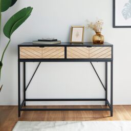 VonHaus Dalton 2 Drawer Chevron Design 2 Drawer Hallway Console Table in Black