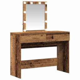 Berkfield Home Beautiful Dressing Table with Mirror&LED Lights Old Wood Engineer in Brown - thumbnail 3