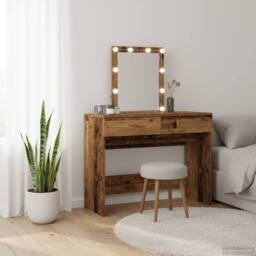 Berkfield Home Beautiful Dressing Table with Mirror&LED Lights Old Wood Engineer in Brown - thumbnail 2