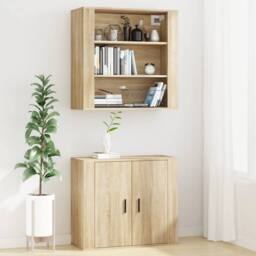 Berkfield Home Wall Cabinet Sonoma Oak 80x33x80 cm Engineered Wood in Beige - Size: 80 x 33 x 80 cm - thumbnail 7
