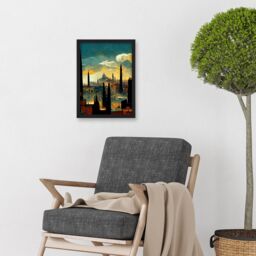 Artery8 Industrial Cityscape Sunset Artwork Framed Wall Art Print A4 in Black - thumbnail 2