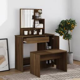 Berkfield Home Beautiful Dressing Table with Mirror Brown Oak 86.5x35x136 cm