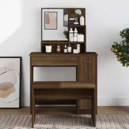Berkfield Home Beautiful Dressing Table with Mirror Brown Oak 86.5x35x136 cm - thumbnail 2