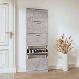 Berkfield Home Shoe Cabinet Concrete Grey 59x17x169 cm Engineered Wood - Size: 59 x 17 x 169 cm - thumbnail 1