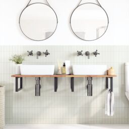 Berkfield Home Basin Shelf Wall Mounted Steel & Solid Wood Acacia in Brown - thumbnail 3