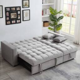 LUXURY LIFE Madero Velvet 3 Seater Sofa Bed with Reversible Chaise in Grey - thumbnail 3