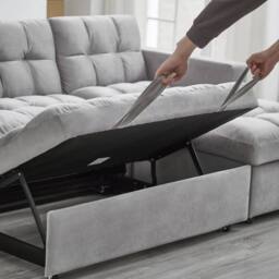 LUXURY LIFE Madero Velvet 3 Seater Sofa Bed with Reversible Chaise in Grey - thumbnail 6