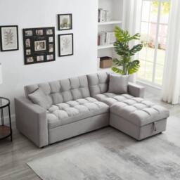 LUXURY LIFE Madero Velvet 3 Seater Sofa Bed with Reversible Chaise in Grey - thumbnail 1