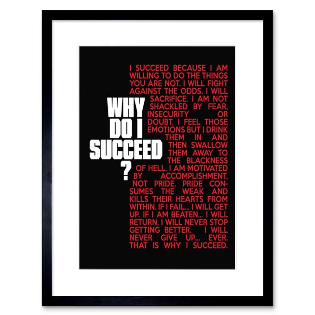 "Artery8 Wall Art Print Sports Motivational Succeed Red Framed in Black - Size: W7"" x H9""" - image 1