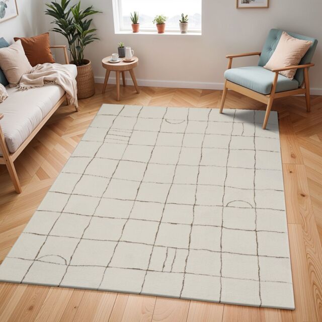 Livabliss Freud-Modern Ivory Black Brown High Pile Living Dining Bedroom Rug - Size: 200 cm x 275 cm - image 1