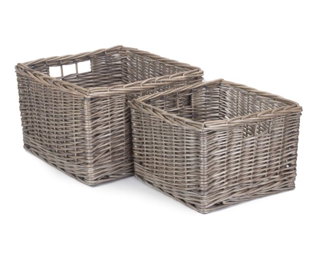 Red Hamper Wicker Set of 2 Square Antique Wash Unlined Storage Basket in Brown - image 1