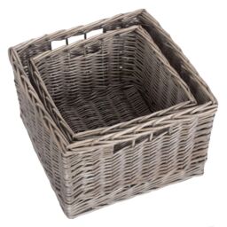 Red Hamper Wicker Set of 2 Square Antique Wash Unlined Storage Basket in Brown - thumbnail 4