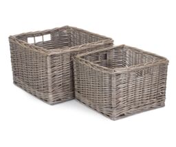 Red Hamper Wicker Set of 2 Square Antique Wash Unlined Storage Basket in Brown - thumbnail 1