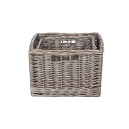 Red Hamper Wicker Set of 2 Square Antique Wash Unlined Storage Basket in Brown - thumbnail 3