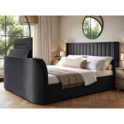 Flair Fallon TV Side Lift Ottoman Bed Charcoal Velvet in Grey - Size: Super King - thumbnail 1