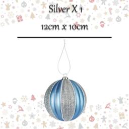 VFM e-Store Christmas Hanging Ball Decoration 12cm x 10cm Silver X 1 - Size: 12 cm x 10 cm - thumbnail 2
