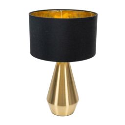 ValueLights Jax Gold Dimmable Touch Table Lamp with Fabric Drum & Gold Inner Shade & Bulb in Black - thumbnail 2