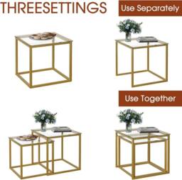 Huhote Nesting Tables 2 Set Glass Top Metal Frame End Table for Living Room in Gold - thumbnail 6