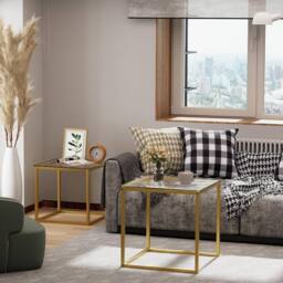 Huhote Nesting Tables 2 Set Glass Top Metal Frame End Table for Living Room in Gold - thumbnail 5