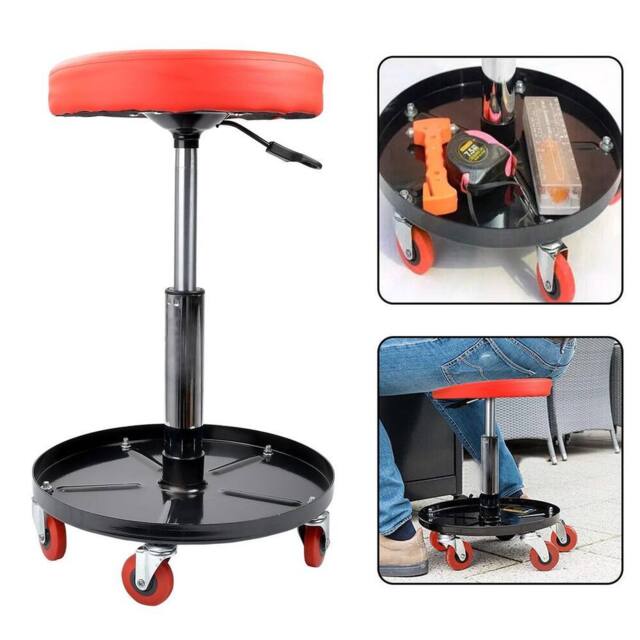KORVIXA Car Garage Work Stool Swivel Wheels Chair in Red - Size: W400mm X H600mm - image 1