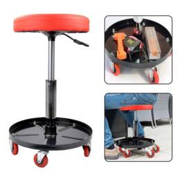 KORVIXA Car Garage Work Stool Swivel Wheels Chair in Red - Size: W400mm X H600mm