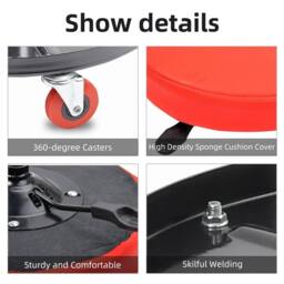 KORVIXA Car Garage Work Stool Swivel Wheels Chair in Red - Size: W400mm X H600mm - thumbnail 4