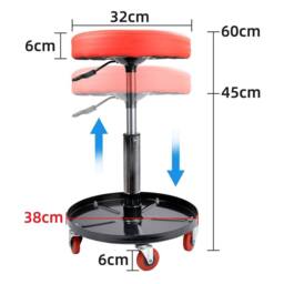 KORVIXA Car Garage Work Stool Swivel Wheels Chair in Red - Size: W400mm X H600mm - thumbnail 2