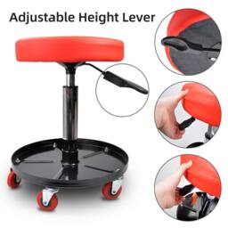 KORVIXA Car Garage Work Stool Swivel Wheels Chair in Red - Size: W400mm X H600mm - thumbnail 3