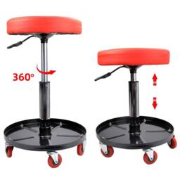 KORVIXA Car Garage Work Stool Swivel Wheels Chair in Red - Size: W400mm X H600mm - thumbnail 5