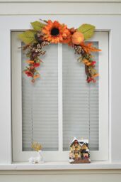 Living and Home Pre-Lig Autumn Sunflower Swag Wreath with Chrysanthemums & Pumpkins for Garden, Porch & Fall Season​ in Orange