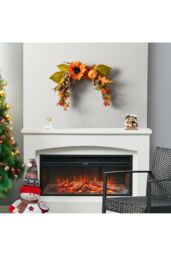 Living and Home Pre-Lig Autumn Sunflower Swag Wreath with Chrysanthemums & Pumpkins for Garden, Porch & Fall Season​ in Orange - thumbnail 4