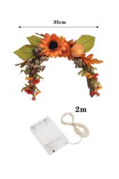 Living and Home Pre-Lig Autumn Sunflower Swag Wreath with Chrysanthemums & Pumpkins for Garden, Porch & Fall Season​ in Orange - thumbnail 6