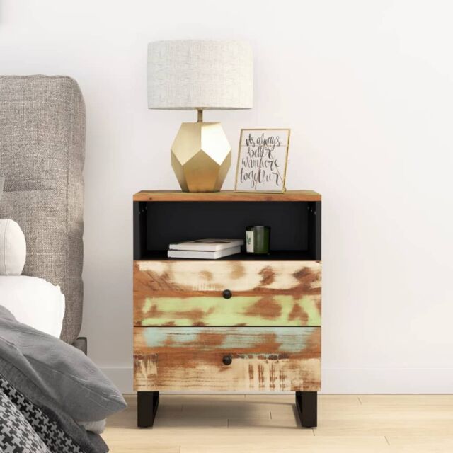 Berkfield Home Bedside Cabinet 50x33x62cm Solid Wood Reclaimed&Engineered Wood - Size: 50 x 33 x 62 cm
