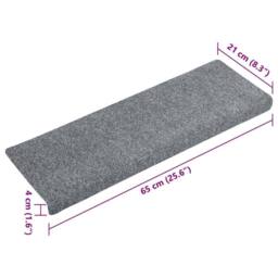 Berkfield Home Stair Mats 15 pcs Needle Punch 65x21x4 cm Light Grey - Size: Medium - thumbnail 8