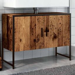 Berkfield Home Bathroom Sink Cabinet Old Wood 80x33x60 cm Engineered Wood in Brown - Size: 80 x 33 x 60 cm - thumbnail 1
