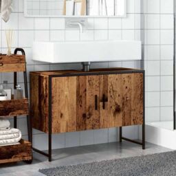 Berkfield Home Bathroom Sink Cabinet Old Wood 80x33x60 cm Engineered Wood in Brown - Size: 80 x 33 x 60 cm - thumbnail 3