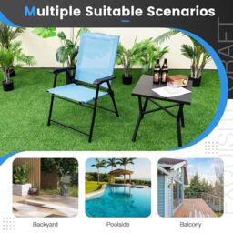 Gymax Set of 4 Patio Folding Dining Chairs Outdoor Portable Sling Back Chairs in Blue - Size: 4 Pack - thumbnail 5