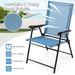 Gymax Set of 4 Patio Folding Dining Chairs Outdoor Portable Sling Back Chairs in Blue - Size: 4 Pack - thumbnail 4