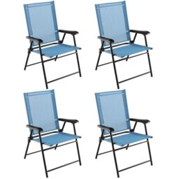 Gymax Set of 4 Patio Folding Dining Chairs Outdoor Portable Sling Back Chairs in Blue - Size: 4 Pack - thumbnail 1
