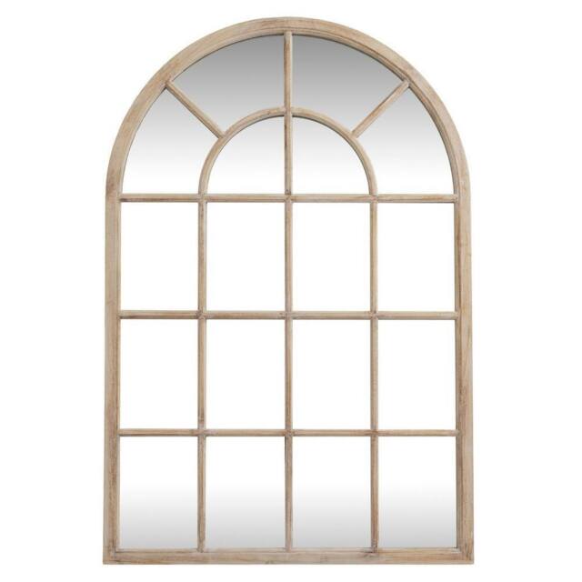 Lemon Pavilion Furniture and Decor Washed Wood Arched Window Mirror - Glass - L2 x W135 x H90 cm - Brown