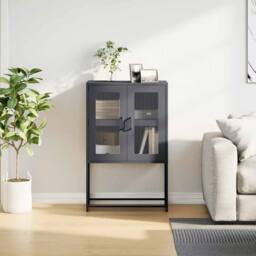 Berkfield Home Highboard Anthracite 68x39x107 cm Steel in Charcoal - Size: 68 x 39 x 107 cm - thumbnail 4