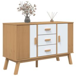 Berkfield Home Sideboard OLDEN White & Brown 114x43x73.5cm Solid Wood Pine - Size: 114x43x73.5 cm - thumbnail 5