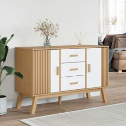 Berkfield Home Sideboard OLDEN White & Brown 114x43x73.5cm Solid Wood Pine - Size: 114x43x73.5 cm - thumbnail 3