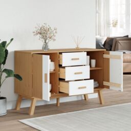 Berkfield Home Sideboard OLDEN White & Brown 114x43x73.5cm Solid Wood Pine - Size: 114x43x73.5 cm - thumbnail 4