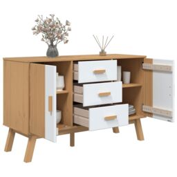 Berkfield Home Sideboard OLDEN White & Brown 114x43x73.5cm Solid Wood Pine - Size: 114x43x73.5 cm - thumbnail 6