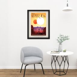 "Artery8 Wall Art Print NASA Space Travel Advert KEPLER-16B Large Framed Wall Décor Art in Light Oak - Size: W18"" x H24""" - thumbnail 2