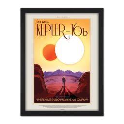 "Artery8 Wall Art Print NASA Space Travel Advert KEPLER-16B Large Framed Wall Décor Art in Light Oak - Size: W18"" x H24""" - thumbnail 1