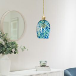 ValueLights India Confetti Glass with Gold Fitting Easy Fit Lamp Shade with LED Bulb in Green - thumbnail 1